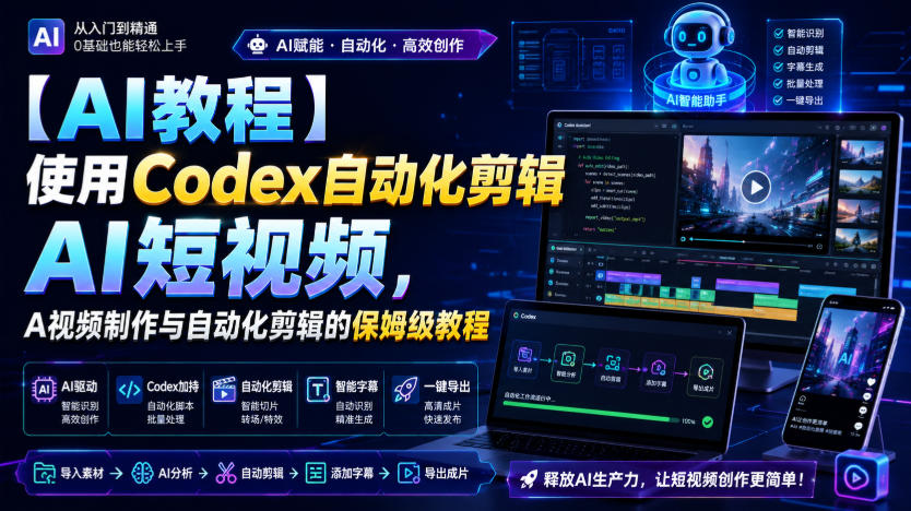 【AI教程】使用Codex自动化剪辑AI短视频,AI视频制作与自动化剪辑的保姆级教程|无忧资源社