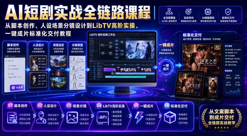 AI短剧实战全链路课程｜从脚本创作、人设场景分镜设计到LibTV高阶实操、一键成片标准化交付教程|无忧资源社