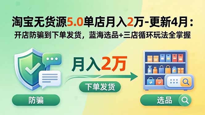 （19683期）淘宝无货源5.0单店月入2万-更新2026：开店防骗到下单发货，蓝海选品+三店循环玩法全掌握|无忧资源社