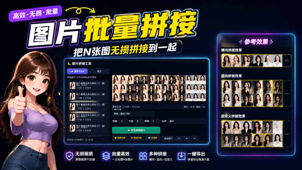 （20005期）图片批量拼接，把N张图无损拼接到一起，支持横向、竖向、自定义等功能|无忧资源社