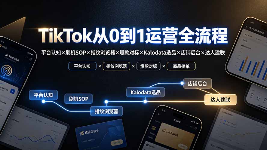（19823期）TikTok从0到1运营全流程-更新：平台认知×刷机SOP×指纹浏览器×爆款对标×Kalodata选品×店铺后台×达人建联|无忧资源社