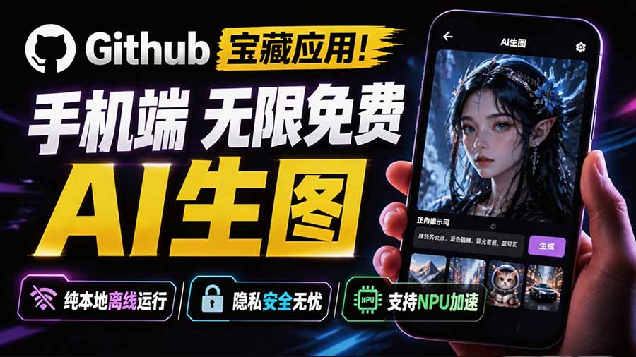 （19681期）Github宝藏应用！手机端无限免费AI 生图，纯本地离线运行，支持NPU加速 斩获3.1k stars，local-dream|无忧资源社