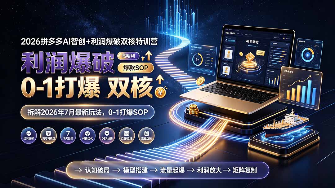 （19804期）2026拼多多AI智创+利润爆破双核特训营-更新：拆解2026年7月最新玩法，0-1打爆SOP|无忧资源社