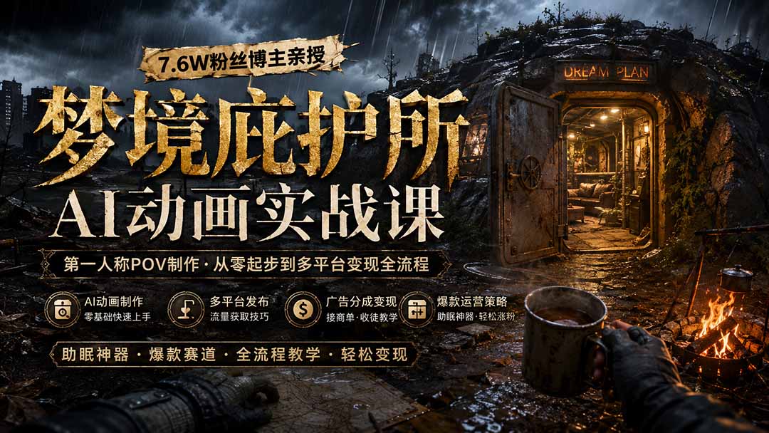 （19886期）梦境庇护所AI动画实战课：7.6W粉丝博主亲授第一人称POV制作，从零起步到多平台发布变现全流程|无忧资源社