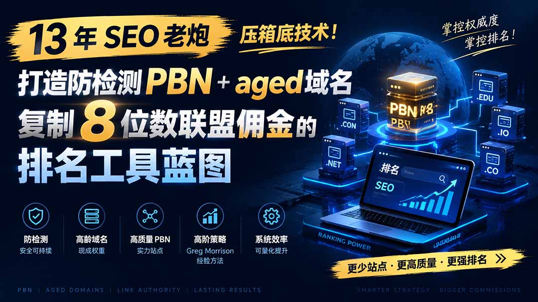 （19824期）13 年 SEO 老炮压箱底技术！打造防检测 PBN+aged 域名，复制 8 位数联盟佣金的排名工具蓝图【原创双语字幕】|无忧资源社