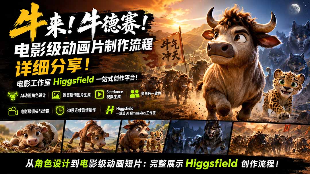 （19987期）牛来！牛德赛！电影级动画片制作流程详细分享！电影工作室Higgsfield一站式创作平台！|无忧资源社