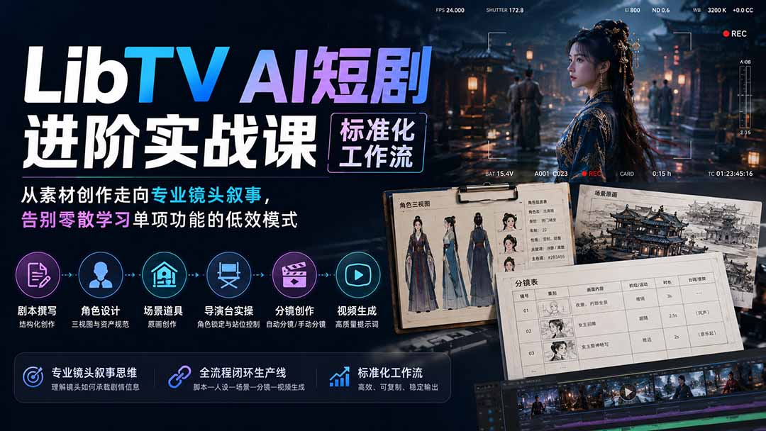 （19836期）LibTV AI短剧进阶实操课标准化工作流；从素材创作走向专业镜头叙事，告别零散学习单项功能的低效模式|无忧资源社