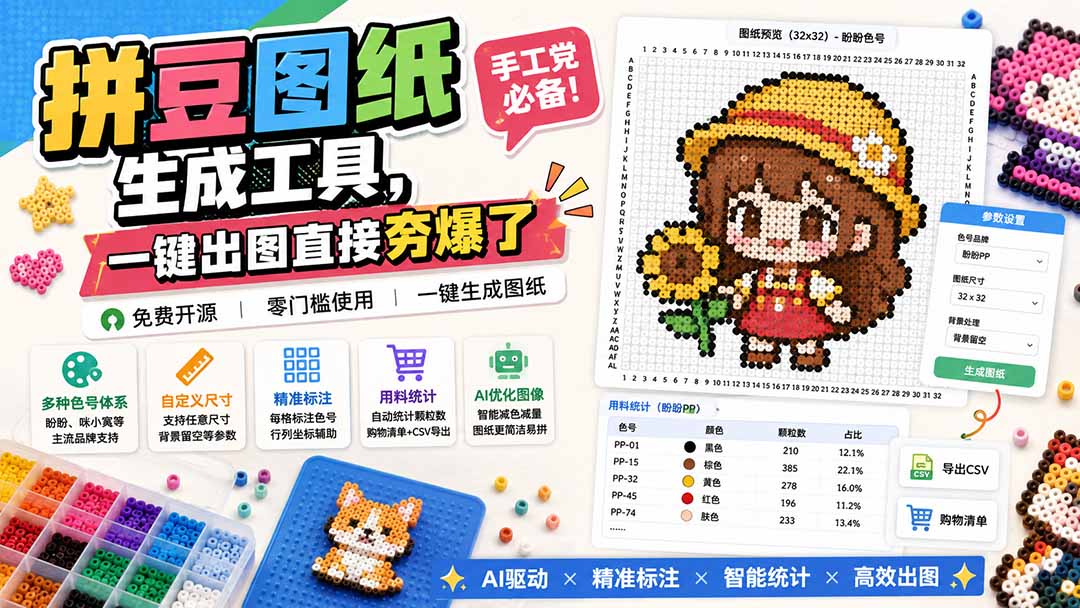 （20084期）拼豆图纸生成工具，手工党必备！一键出图直接夯爆了|无忧资源社