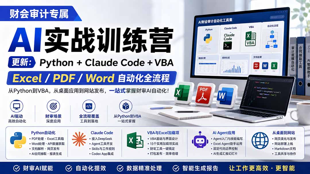 （19887期）财会审计专属 AI实战训练营：Python+Claude Code+VBA，Excel/PDF/Word自动化全流程 (更新)|无忧资源社
