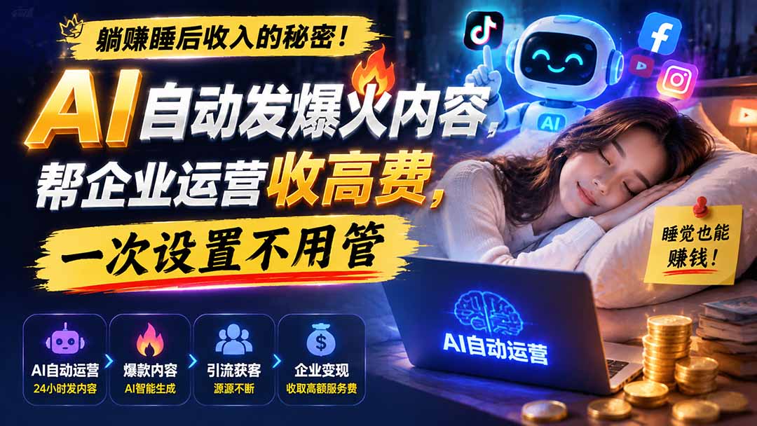（19826期）躺赚睡后收入的秘密！AI 自动发爆火内容，帮企业运营收高费，一次设置不用管【原创双语字幕】|无忧资源社