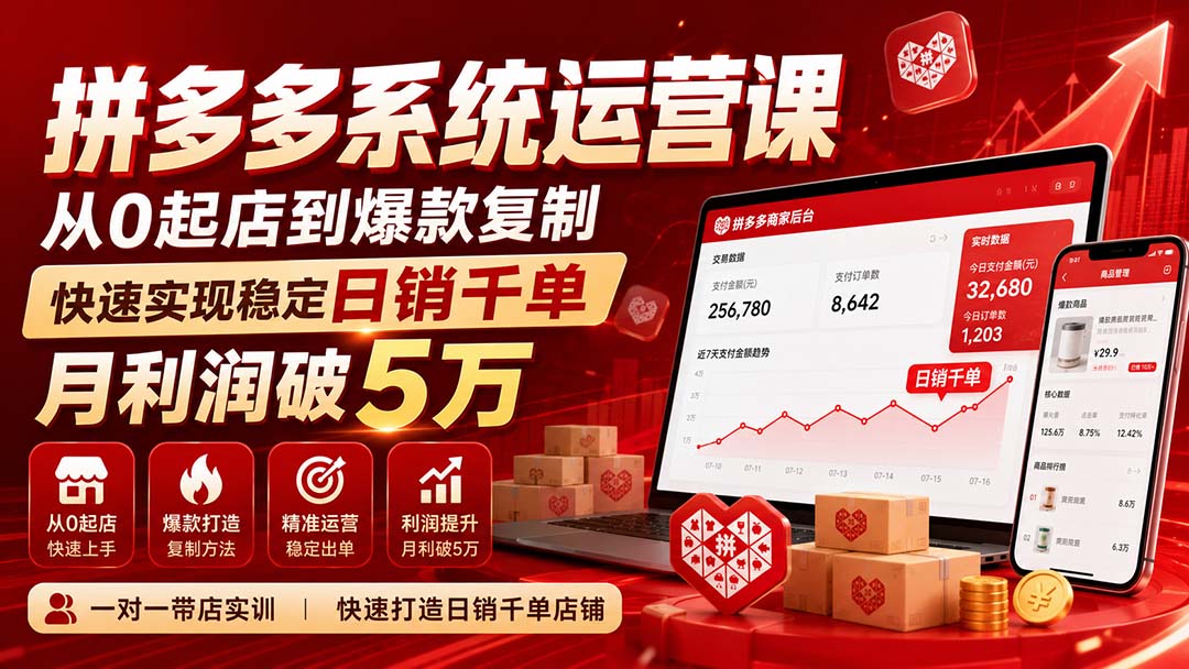 (20124期)拼多多系统运营课(更新8月),从0起店到爆款复制,快速实现稳定日销千单,月利润破5万|无忧资源社