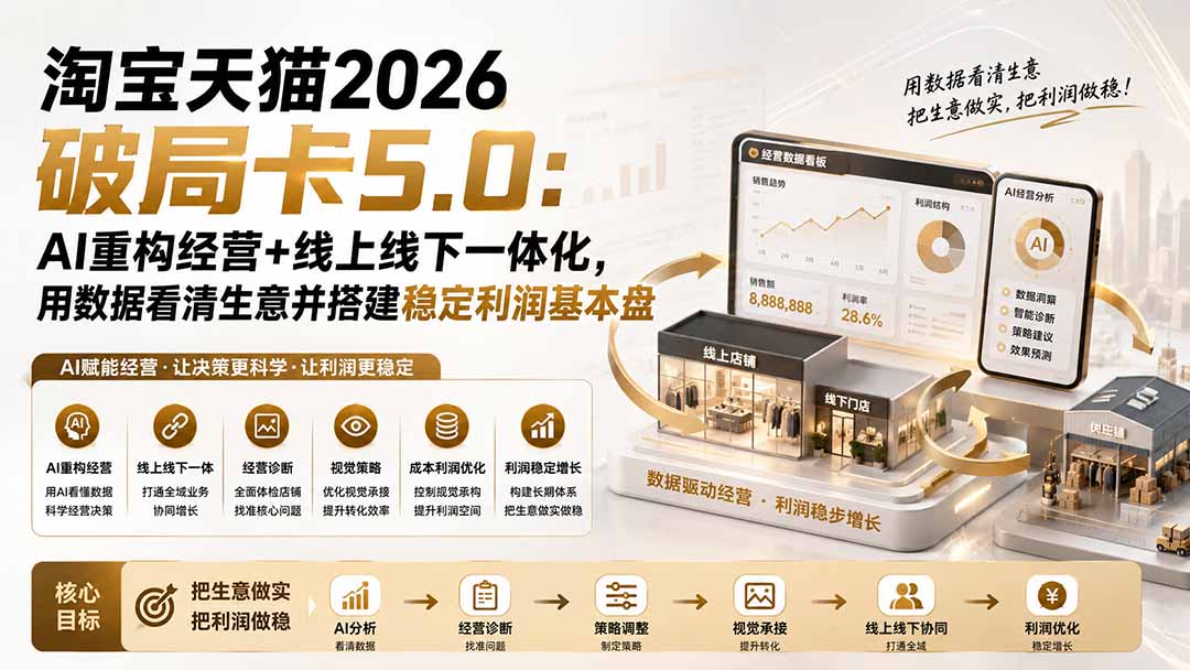 （19748期）淘宝天猫2026破局卡5.0：AI重构经营+线上线下一体化，用数据看清生意并搭建稳定利润基本盘|无忧资源社