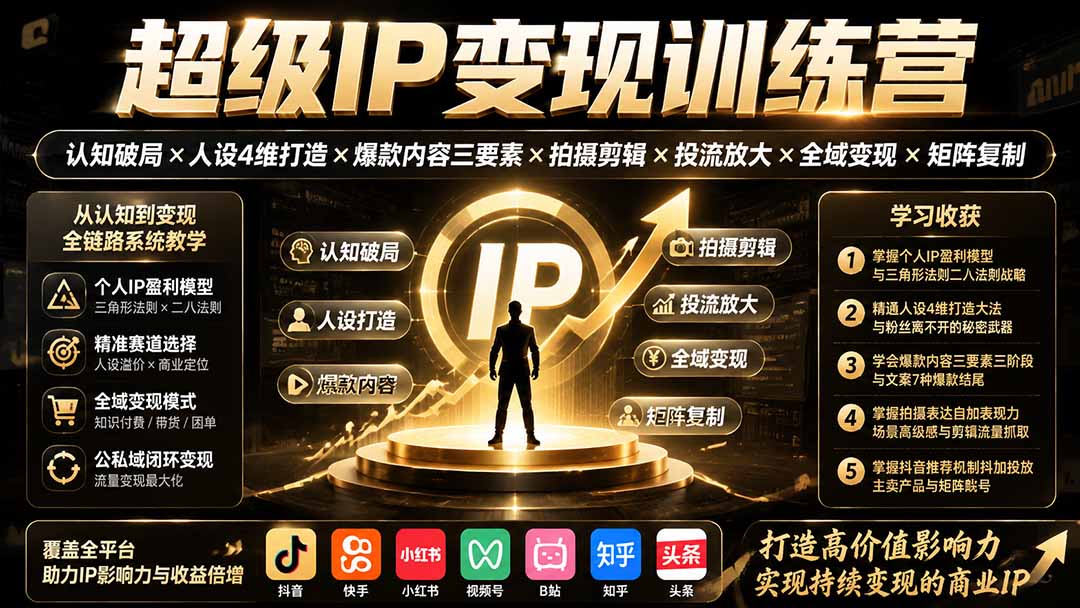 （19698期）超级IP变现训练营：认知破局×人设4维打造×爆款内容三要素×拍摄剪辑×投流放大×全域变现×矩阵复制|无忧资源社