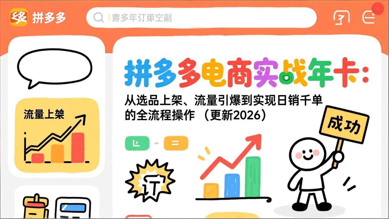 （19839期）拼多多电商实战年卡：从选品上架、流量引爆到实现日销千单的全流程操作（更新2026年8月）|无忧资源社
