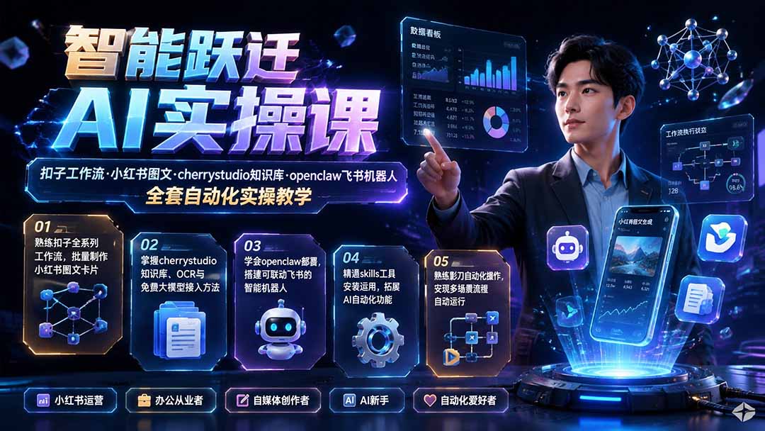 （19652期）智能跃迁 AI实操课｜扣子工作流小红书图文搭建，cherrystudio知识库openclaw飞书机器人全套自动化实操教学|无忧资源社