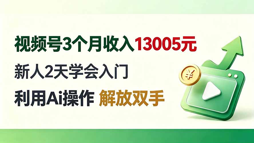 （19807期）视频号3个月收入13005元， 新人2天学会入门， 利用Ai操作 解放双手！|无忧资源社