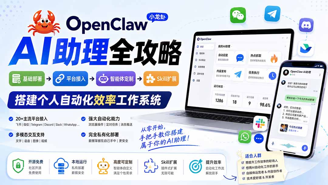 （19889期）OpenClaw AI助理全攻略：基础部署→平台接入→智能体定制→Skill扩展，搭建个人自动化效率工作系统|无忧资源社