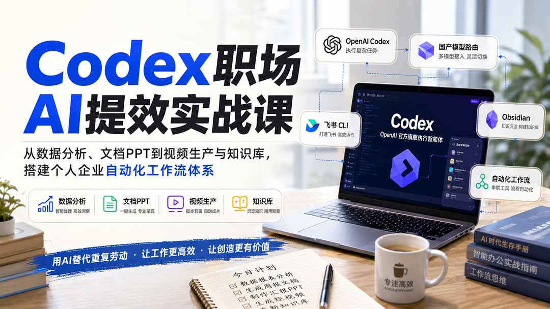 （20057期）Codex职场AI提效实战课：从数据分析、文档PPT到视频生产与知识库，搭建个人企业自动化工作流体系|无忧资源社