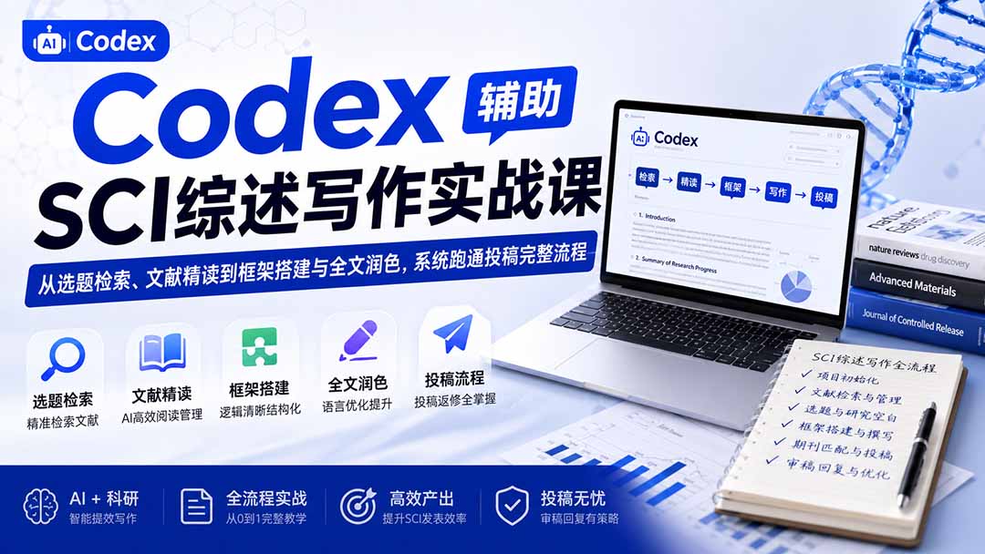 （19751期）Codex辅助SCI综述写作实战课——从选题检索、文献精读到框架搭建与全文润色，系统跑通投稿完整流程|无忧资源社