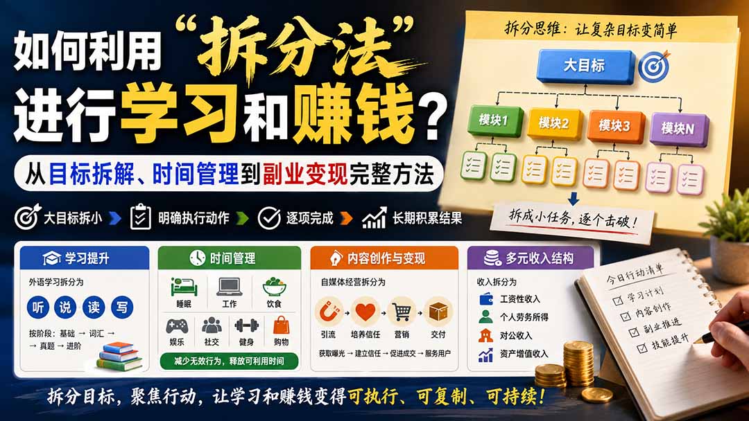 （20022期）付费文章：如何利用“拆分法”进行学习和賺钱？从目标拆解、时间管理到副业变现完整方法|无忧资源社