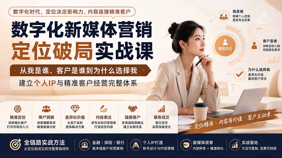 （20009期）数字化新媒体营销定位破局实战课：从我是谁、客户是谁到为什么选择我，建立个人IP与精准客户经营完整体系|无忧资源社