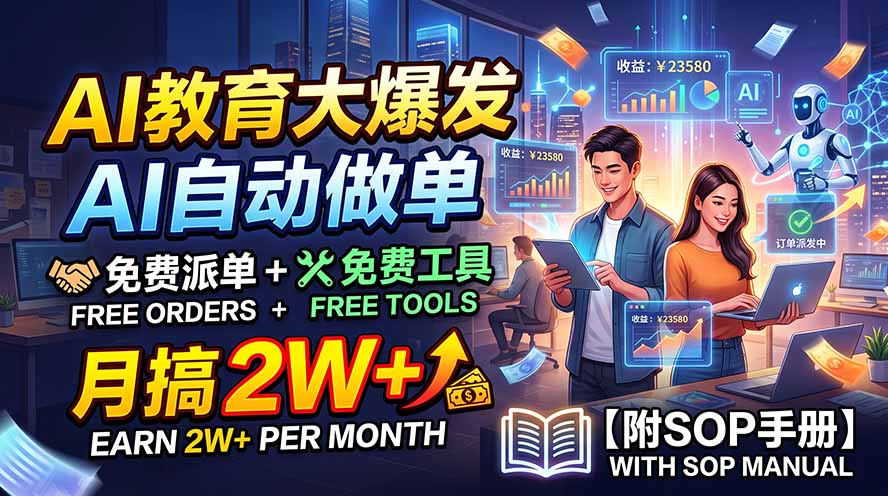 （19731期）AI教育大爆发，AI自动做单，免费派单+免费工具，月搞2W+【附SOP手册】|无忧资源社