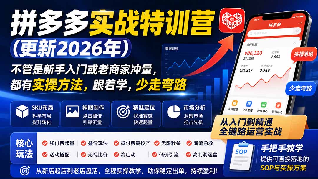 （19842期）拼多多实战特训营(更新2026年)：不管是新手入门或老商家冲量，都有实操方法，跟着学，少走弯路|无忧资源社