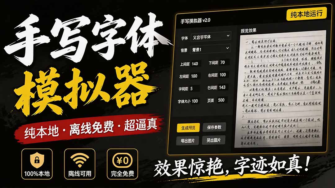（19810期）罚抄神器！罚抄10万字都不在怕了，手写字体模拟生成器，附带新整理背景图和字体，纯本地离线运行|无忧资源社