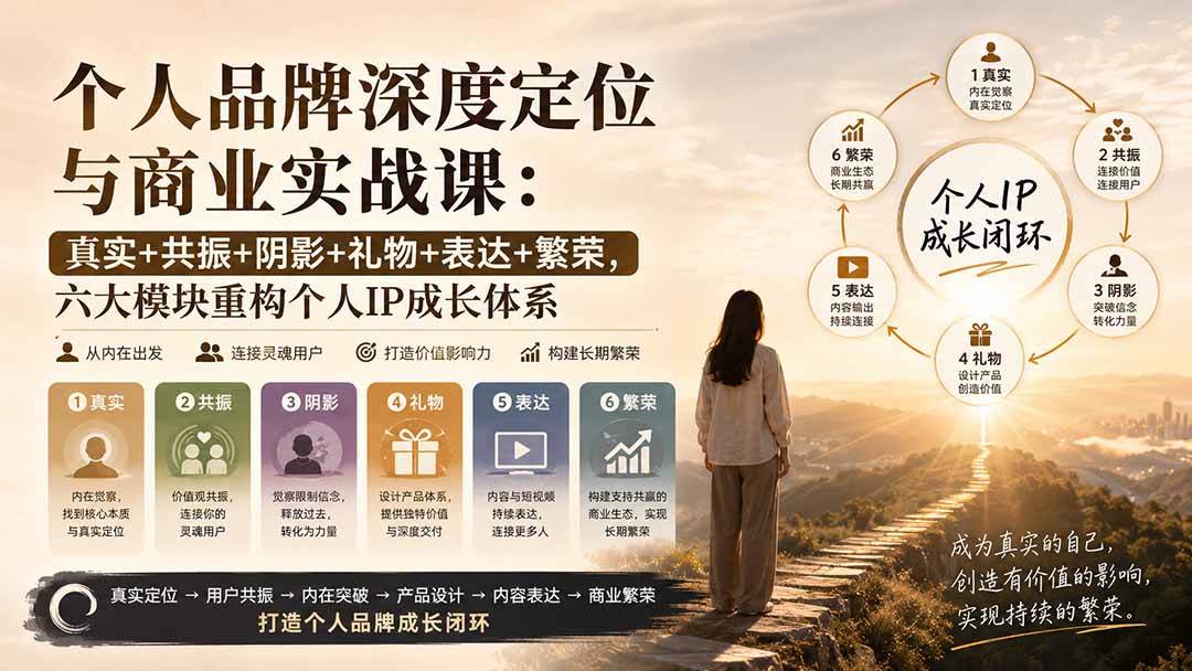 (20140期)个人品牌深度定位与商业实战课:真实+共振+阴影+礼物+表达+繁荣,六大模块重构个人IP成长体系|无忧资源社
