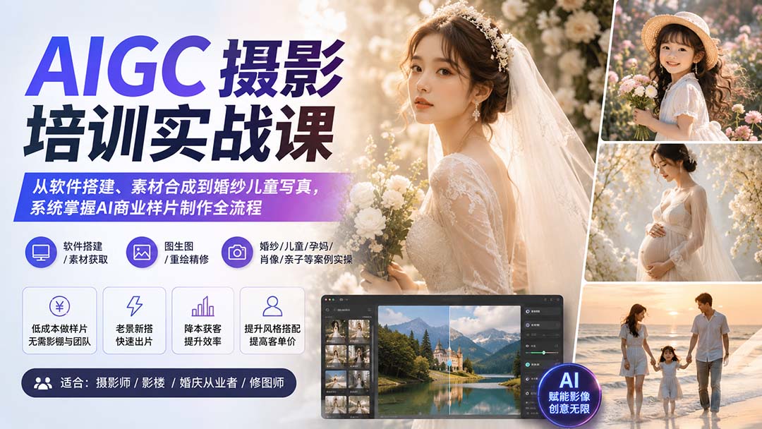 （20161期）AIGC摄影培训实战课：从软件搭建、素材合成到婚纱儿童写真，系统掌握AI商业样片制作全流程|无忧资源社