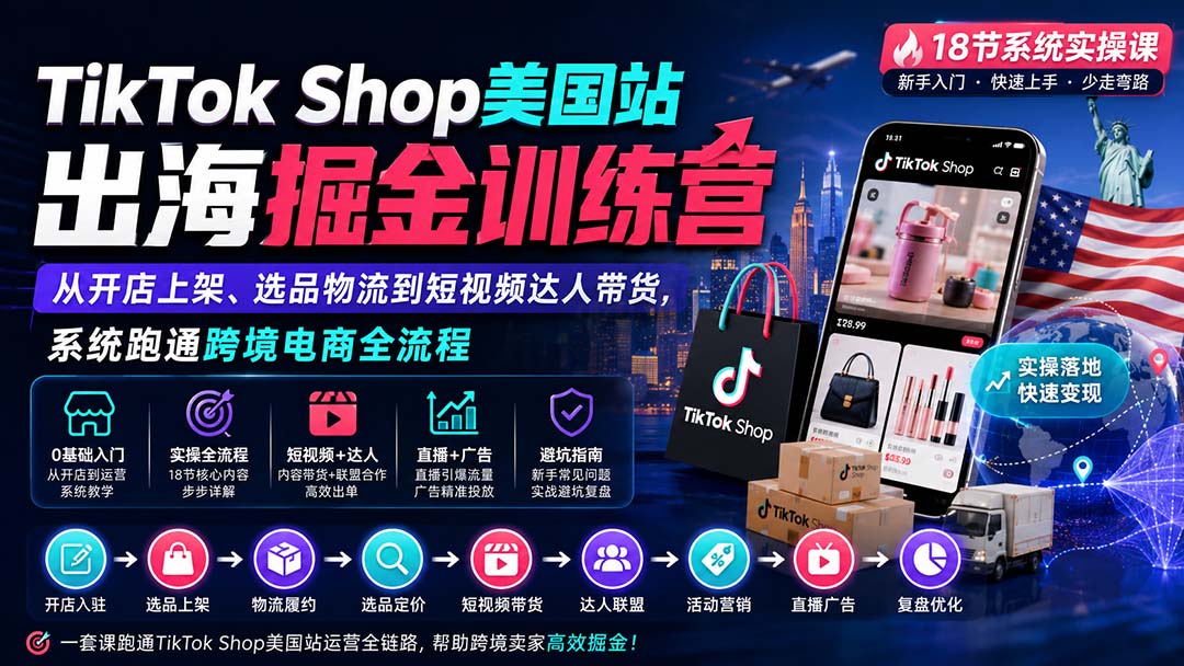 （20162期）TikTok Shop美国站出海掘金训练营：从开店上架、选品物流到短视频达人带货，系统跑通跨境电商全流程|无忧资源社
