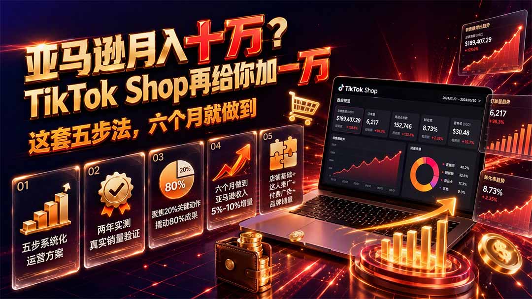 （19643期）亚马逊月入十万？TikTok Shop再给你加一万——这套五步法，六个月就做到【原创双语字幕】|无忧资源社