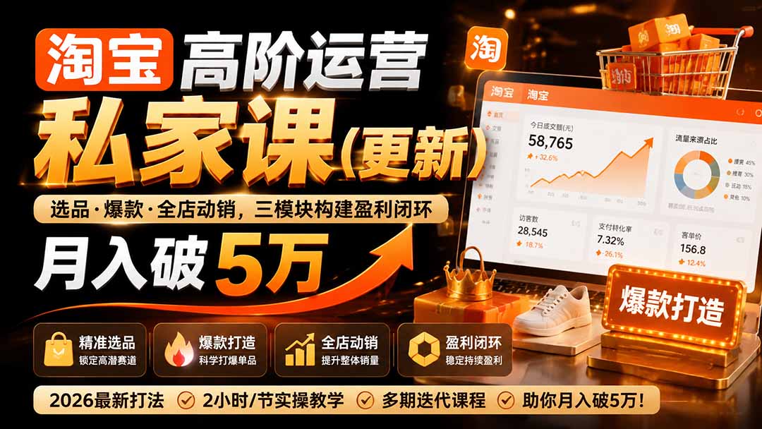 （19726期）淘宝高阶运营私家课（更新26年4月18）：选品、爆款、全店动销，三模块构建盈利闭环，月入破5万|无忧资源社