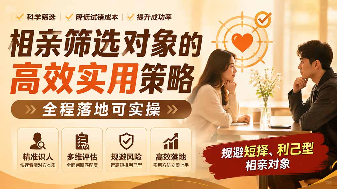 （19727期） 付费文章：相亲筛选对象的高效实用策略，全程落地可实操，规避短择、利己型相亲对象|无忧资源社