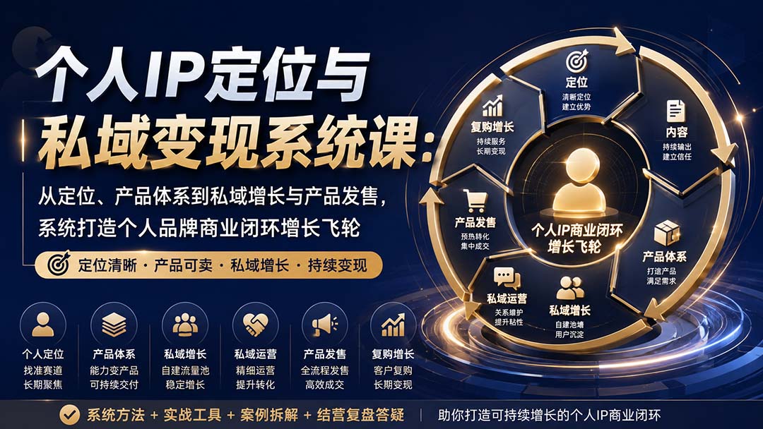 (20143期)个人IP定位与私域变现系统课:从定位、产品体系到私域增长与产品发售,系统打造个人品牌商业闭环增长飞轮|无忧资源社