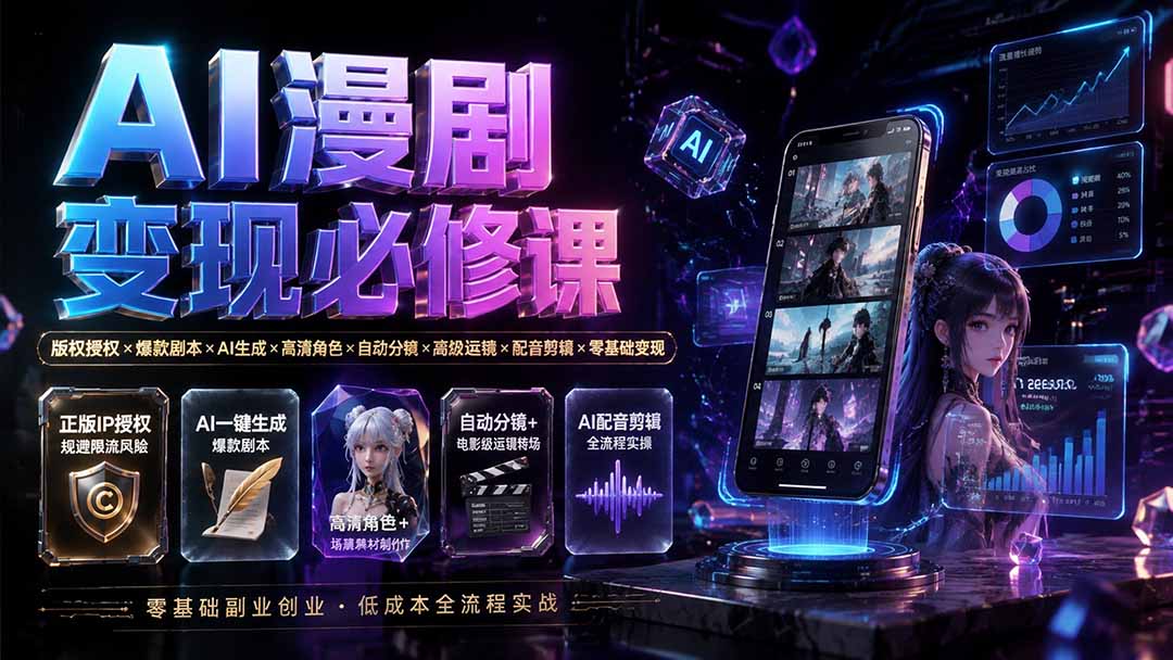 （19664期）AI漫剧变现必修课：版权授权×爆款剧本×AI生成×高清角色×自动分镜×高级运镜×配音剪辑×零基础变现|无忧资源社