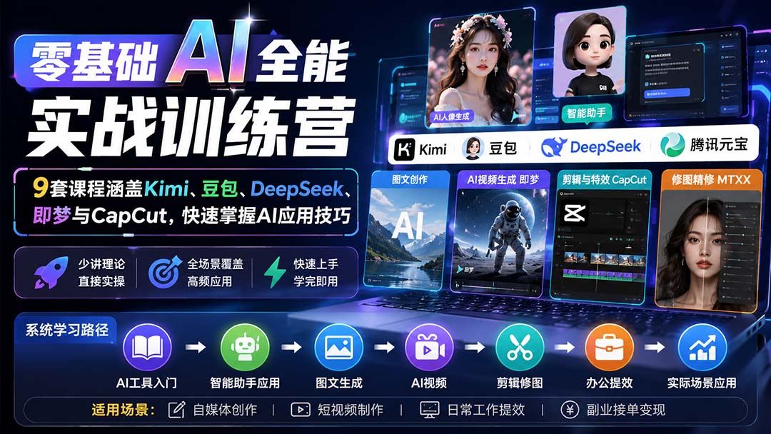 （20134期）零基础AI全能实战训练营：9套课程涵盖Kimi、豆包、DeepSeek、即梦与CapCut，快速掌握AI应用技巧|无忧资源社