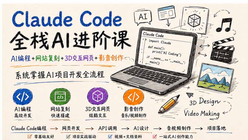 （19735期）Claude Code全栈AI进阶课；AI编程+网站复刻+3D交互网页+影音创作，系统掌握AI项目开发全流程|无忧资源社
