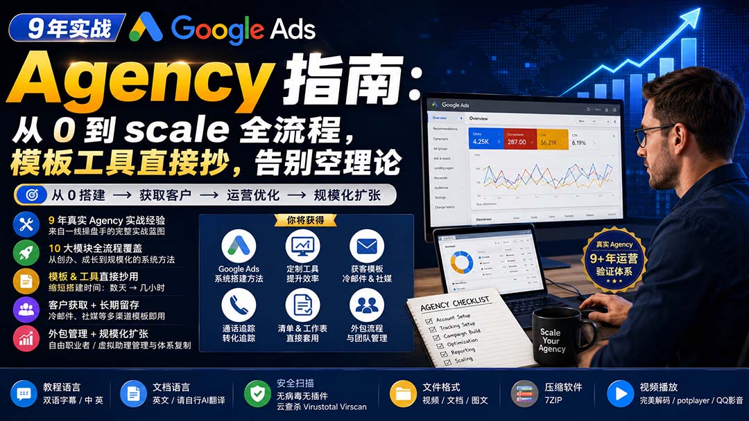 (20139期)9 年实战 Google Ads Agency 指南:从 0 到 scale 全流程,模板工具直接抄,告别空理论【原创双语字幕】|无忧资源社