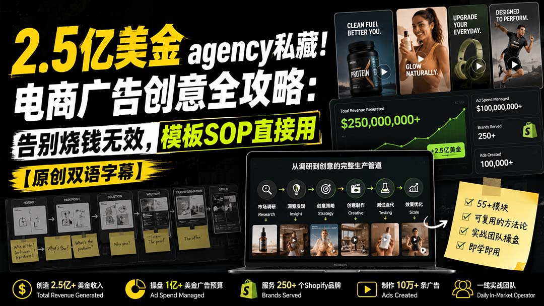 （20170期）2.5亿美金agency私藏！电商广告创意全攻略：告别烧钱无效，模板SOP直接用【原创双语字幕】|无忧资源社