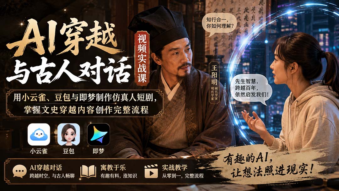 （20171期）AI穿越与古人对话视频实战课：用小云雀、豆包与即梦制作仿真人短剧，掌握文史穿越内容创作完整流程|无忧资源社
