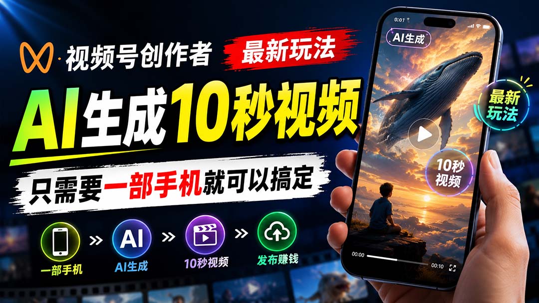 （20136期）视频号创作者最新玩法，AI生成10秒视频，只需要一部手机就可以搞定|无忧资源社