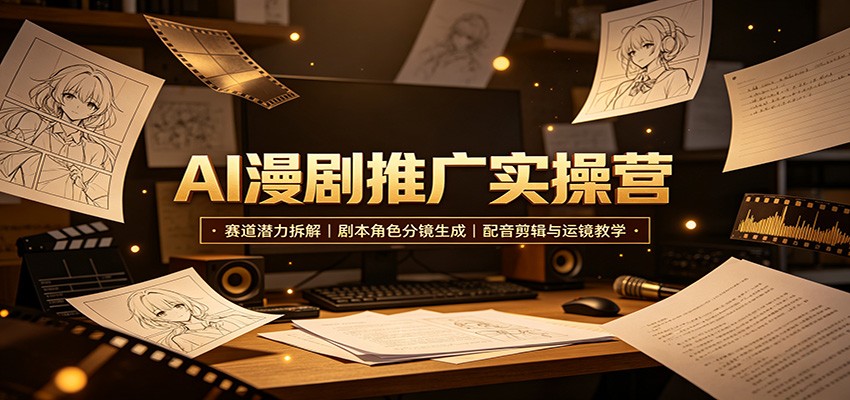 AI漫剧推广实操营：赛道潜力拆解，剧本角色分镜生成，配音剪辑与运镜教学|无忧资源社