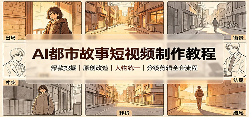 AI都市故事短视频制作教程：爆款挖掘原创改造，人物统一分镜剪辑全套流程|无忧资源社