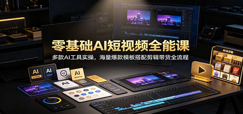 零基础AI短视频全能课:多款AI工具实操,海量爆款模板搭配剪辑带货全流程|无忧资源社