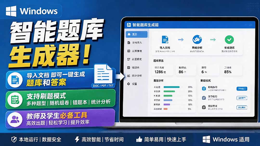 （19855期）Windows 智能题库刷题软件！导入文档一键生成题库和答案，并支持刷题模式，教师及学生必备工具 原创|无忧资源社