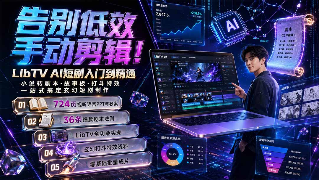 （19678期）告别低效手动剪辑！LibTV AI短剧入门到精通，小说转剧本方法，故事板打斗特效一站式搞定玄幻短剧制作|无忧资源社