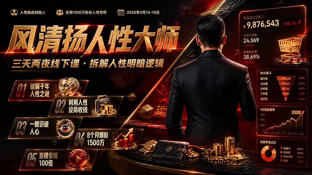 （19676期）风清扬人性大师-三天两夜3月14-16线下课2026年｜拆解人性明暗逻辑，识人避坑，千万粉涨粉+直播百倍变现实战教学|无忧资源社