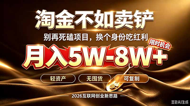 （20152期）别再傻乎乎埋头跑项目！互联网真正赚钱逻辑：做卖铲人，拒绝当韭菜，逆风翻盘月入5-8W+|无忧资源社