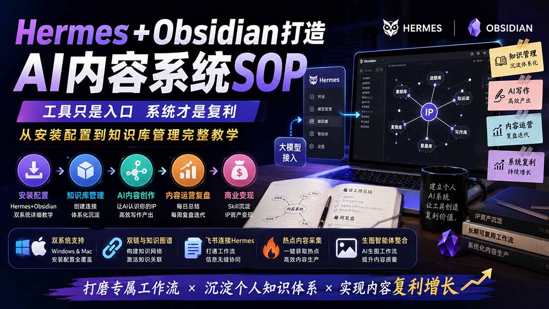 （19861期）Hermes+Obsidian打造AI内容系统SOP；工具只是入口系统才是复利，从安装配置到知识库管理完整教学|无忧资源社